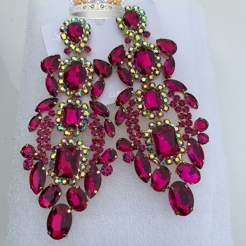 Hot Pink And Ab Crystal Chandelier Earrings